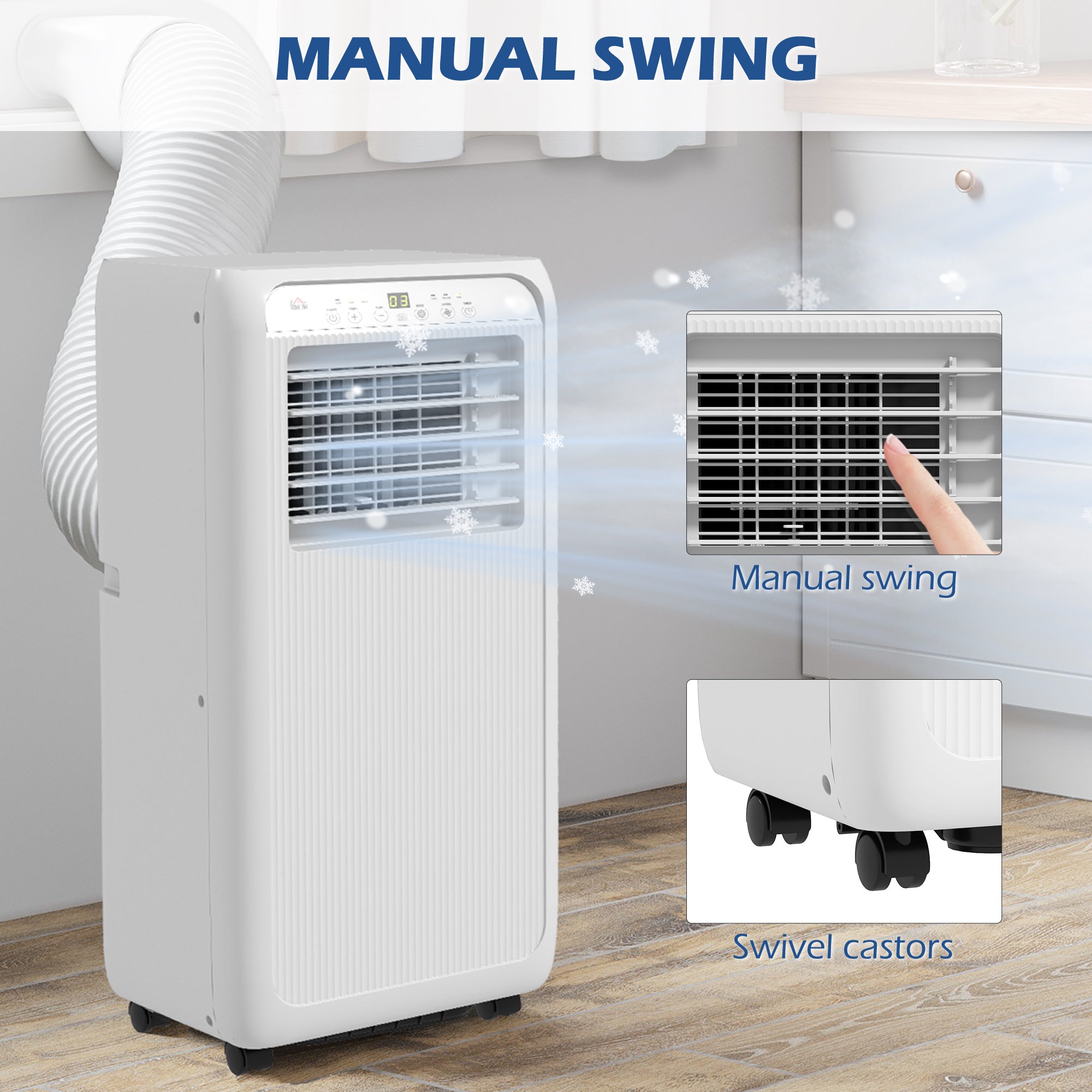 HOMCOM 7,000 BTU Mobile Air Conditioner for Room up to 26m², with Dehumidifier, 24H Timer, Wheels, Window Mount Kit